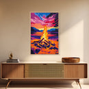 Campfire at Sunset, Framed Canvas Print, Cozy Outdoor Scene, Vibrant Warm Colors, Rustic Cabin Wall Art, Nature Art, Living Room Accent