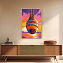Nautical Buoy, Ocean Sunset, Coastal Art, Framed Canvas Print, Beach Wall Art, Vibrant Home Decor, Seaside Painting, Boat House Artwork