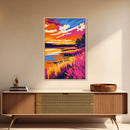 Golden Field, Sunset Glow, Autumn Landscape, Framed Canvas Print, Rustic Wall Art, Nature Painting, Living Room Decor, Warm Color Palette