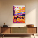Elk Herd, Mountain Sunset, Wildlife Painting, Framed Canvas Print, Rustic Cabin Wall Art, Autumn Nature Decor, Bold Landscape Artwork