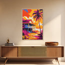 Beach House, Tropical Decor, Sunset Wall Art, Palm Tree, Framed Canvas Print, Coastal Wall Art, Summer Vibes, Living Room Art