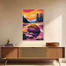Mountain Reflection, Sunset Landscape, Nature Wall Art, Framed Canvas Print, Living Room Decor, Vibrant Wilderness, Boho Wall Art