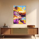 Tropical Beach, Seaside Paradise, Palm Trees, Canvas Print, Coastal Wall Art, Vacation Home Decor, Vibrant Beach Landscape