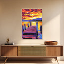 Lake Sunset, Peaceful Dock, Tranquil Evening, Canvas Print, Vibrant Landscape, Nature Home Decor, Cabin Wall Art