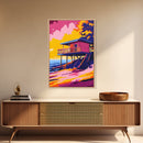 Coastal Cabin, Beach House Art, Ocean Sunset, Seaside View, Framed Canvas Print, Living Room Decor, Summer Landscape, Boho Wall Art