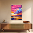 Pink Sunset, Scenic River, Framed Canvas Print, Bold Colors, Nature Wall Art, Modern Decor, Large Art, Boho Style, Bedroom Art, Gift Idea