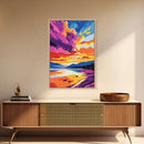 Lake Reflection, Sunset Glow, Canvas Print, Scenic Wall Art, Boho Landscape, Modern Nature Art, Bedroom Art, Gift Idea, Large Artwork
