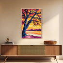 Lone Tree, Sunset Horizon, Canvas Print, Vibrant Landscape, Boho Decor, Modern Nature Art, Large Wall Art, Living Room Art, Gift Idea