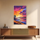 Lakeside Sunset, Fiery Sky, Framed Canvas Print, Nature Wall Art, Boho Landscape, Modern Artwork, Large Wall Art, Bedroom Art, Gift Idea