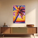 Palm Tree Sunset, Tropical Beach, Canvas Print, Coastal Wall Art, Boho Home Decor, Large Artwork, Vibrant Painting, Living Room Art