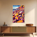 Rocky Beach, Ocean Waves, Canvas Print, Coastal Wall Art, Modern Seascape, Boho Decor, Large Artwork, Bedroom Art, Vibrant Painting