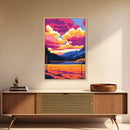 Sunset Volleyball, Nature Art, Outdoor Adventure, Mountain Sky, Framed Canvas Print, Rustic Decor, Beach House Wall Art, Sports Art