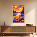 Sunset, Mountain Lake, Nature Landscape, Canvas Print, Vibrant Wall Art, Rustic Cabin Decor, Bedroom Art, Scenic Wilderness Painting