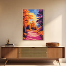 Autumn, Vibrant Foliage, Fall Road, Framed Canvas Print, Cozy Rustic Decor, Country Home Art, Seasonal Landscape, Warm Autumn Aesthetic