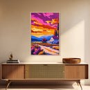 Vineyard, Country House, Scenic Sunset, Framed Canvas Print, Rustic Farmhouse Art, Warm Wall Decor, Countryside Landscape, Cozy Home Art