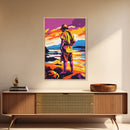 Fisherman Painting, Ocean Art, Nostalgic Scene, Sunset Coast, Framed Canvas Print, Rustic Wall Art, Vintage Aesthetic, Living Room Art