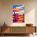 Open Gate, Rustic Sunset, Country Landscape, Farmhouse Decor, Western Wall Art, Boho Art, Warm Tones, Framed Canvas Print, Living Room