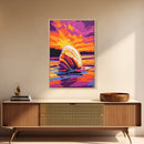 Seashell Sunset, Coastal Art, Beach House Decor, Nautical Vibes, Ocean Wall Art, Warm Colors, Framed Canvas Print, Bathroom, Bedroom