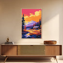 Cabin Retreat, Mountain Lodge, Nature Escape, Cozy Decor, Rustic Home Art, Warm Colors, Framed Canvas Print, Living Room, Bedroom