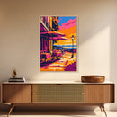 European Café, Outdoor Dining, Romantic Getaway, Seaside View, Framed Canvas Print, Travel Art, Parisian Decor, Kitchen Wall Art