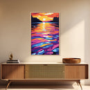 Golden Waters, Abstract Landscape, Framed Canvas Print, Sunset Lake Art, Bright Wall Decor, Colorful Home Art, Office Wall Print
