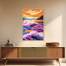 Ocean Waves, Coastal Wall Art, Framed Canvas Print, Vibrant Sunset Painting, Beach House Decor, Nautical Art, Summer Home Print