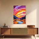 Mountain Valley, Colorful Nature Scene, Framed Canvas Print, Warm Sunset Art, Earthy Wall Decor, Serene Home Art, Living Room Print