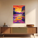 River Sunset, Nature Reflection, Forest Landscape, Peaceful Water, Framed Canvas Print, Boho Art, Rustic Wall Art, Bedroom Decor