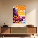 Rocky Shores, Coastal Sunset Art, Framed Canvas Print, Beach Landscape, Vibrant Home Decor, Ocean View Art, Nautical Wall Print