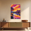 Lakeside Serenity, Autumn Trees, Peaceful Water, Tranquil Sunset, Framed Canvas Print, Rustic Decor, Cozy Wall Art, Living Room Art