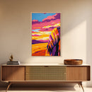 Sunset Blanket, Cozy Art Print, Bohemian Wall Decor, Warm Tones Painting, Relaxing Art, Vibrant Living Room Art, Canvas Print