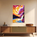 Waterfall Sunset, Nature Wall Art, Colorful Landscape Print, River Painting, Wilderness Home Decor, Vibrant Art, Framed Canvas Print