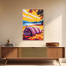 Cozy Beach, Sunset Landscape, Nature Art, Coastal Home Decor, Canvas Print, Living Room Wall Art, Vibrant Colors, Boho Aesthetic