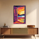Open Door, Sunset View Art, Warm Glow Painting, Inviting Home Decor, Inspirational Wall Art, Cozy Interior Design, Framed Canvas Print