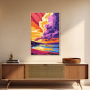 Sunset Cloudscape Art, Dramatic Sky Print, Vibrant Wall Art, Colorful Sunset Painting, Framed Canvas Print, Bedroom Boho Wall Art