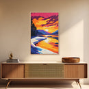 Golden Sunset River Art, Tranquil Nature Scene, Vibrant Landscape Print, Relaxing Home Decor, Framed Canvas Print, Cozy Bedroom Art