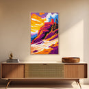 Castle on the Cliff Painting, Fantasy Landscape Art, Bold Sunset Print, Dreamy Nature Scene, Framed Canvas Print, Unique Living Room Art