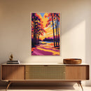 Forest Glow, Sunset, Trees, Shadows, Canvas Print, Fall Wall Art, Vibrant Landscape, Nature Painting, Cozy Living Room, Rustic Cabin Art