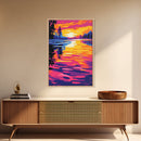 Golden Lake, Vibrant, Twilight, Canvas Print, Tranquil Scene, Living Room Art, Bold Color Palette, Peaceful Nature, Relaxing Space
