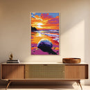png: Ocean Sunset, Beach Waves, Coastal Beauty, Vibrant Seascape, Canvas Print, Living Room Wall Art, Surf Lover Decor, Nautical Artwork