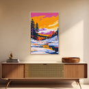 Winter Mountains, Snowy Scene, Holiday Aesthetic, Cozy Cabin Art, Framed Canvas Print, Christmas Wall Decor, Ski Lodge Art, Alpine View