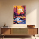Autumn Waterfall, Fall Forest, Tranquil Stream, Rustic Nature Art, Framed Canvas Print, Cozy Cabin Decor, Earthy Wall Art, Nature Lover Gift