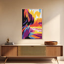 Cliffside Sunset, Ocean View, Coastal Landscape, Framed Canvas Print, Beach Wall Art, Sunset Painting, Vibrant Home Decor, Large Artwork