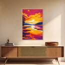 Sunset Reflection, Vibrant Landscape, Autumn Lake, Framed Canvas Print, Boho Wall Art, Living Room Decor, Colorful Nature Painting