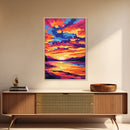 Colorful Sunset, Lake Reflections, Nature Art, Canvas Print, Fall Home Decor, Boho Aesthetic, Bedroom Wall Art, Vibrant Painting
