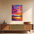 Fiery Sunset, Dramatic Sky, Mountain Lake, Framed Canvas Print, Living Room Art, Bold Colors, Nature Wall Decor, Autumn Art