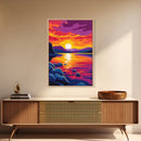 Sunset Reflection, Nature Painting, Vibrant Colors, Framed Canvas Print, Living Room Wall Art, Bold Home Decor, Autumn Theme