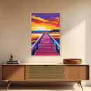 Lakeside Pier, Sunset View, Nature Serenity, Tranquil Waters, Canvas Print, Living Room Wall Art, Rustic Decor, Bold Color Palette