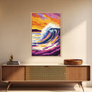 Ocean Wave, Sunset, Vibrant Art, Framed Canvas Print, Coastal Wall Art, Living Room Decor, Bold Colors, Surf Art, Beach Aesthetic