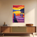 Wooden Dock, Sunset, Lake Scene, Canvas Print, Serene Wall Art, Rustic Home Decor, Nature Painting, Relaxing Landscape, Warm Tones